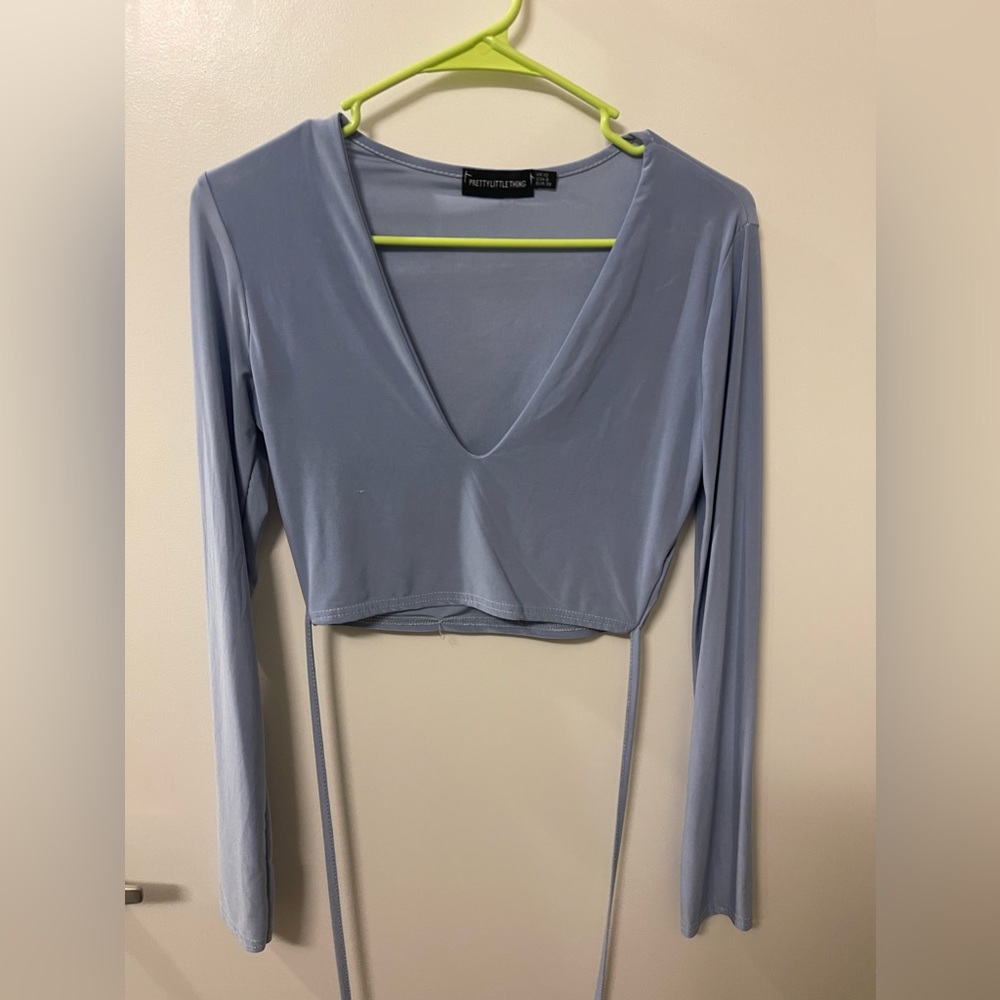 Women’s Blue Silk Crop Long Sleeve
